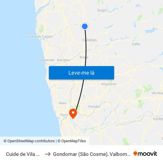 Cuide de Vila Verde to Gondomar (São Cosme), Valbom e Jovim map