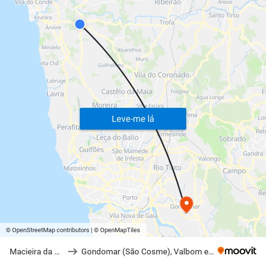 Macieira da Maia to Gondomar (São Cosme), Valbom e Jovim map