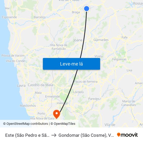 Este (São Pedro e São Mamede) to Gondomar (São Cosme), Valbom e Jovim map