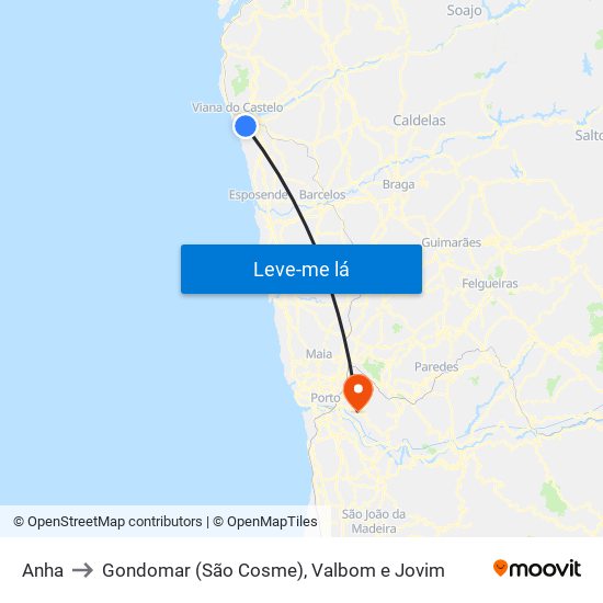 Anha to Gondomar (São Cosme), Valbom e Jovim map