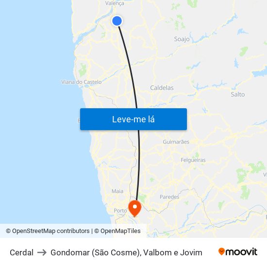 Cerdal to Gondomar (São Cosme), Valbom e Jovim map