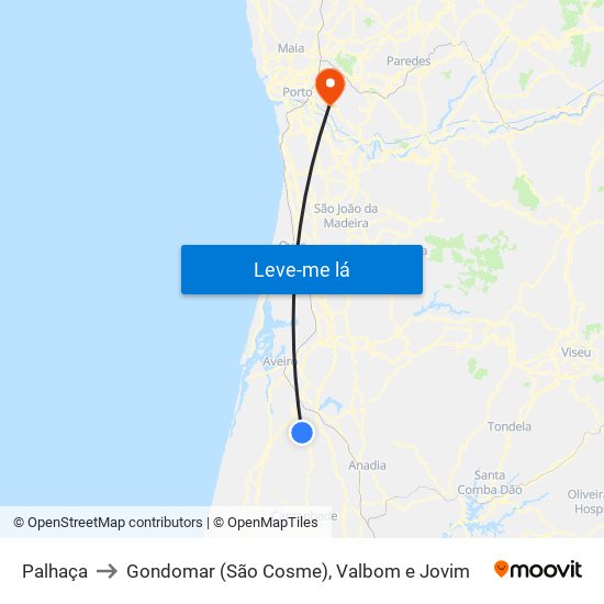 Palhaça to Gondomar (São Cosme), Valbom e Jovim map