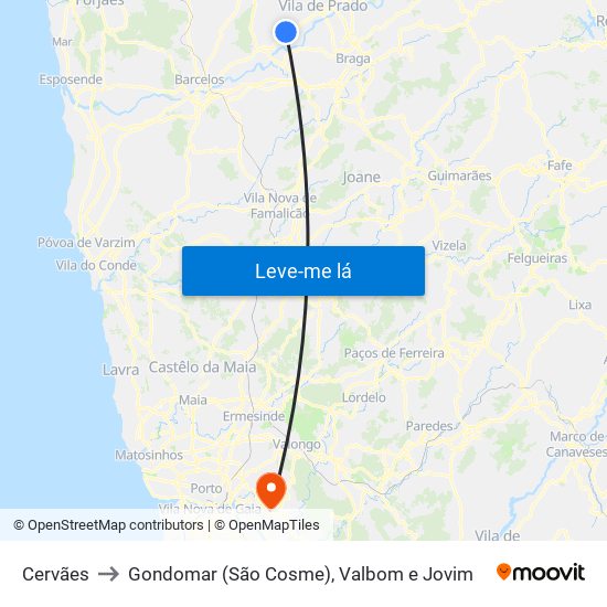 Cervães to Gondomar (São Cosme), Valbom e Jovim map