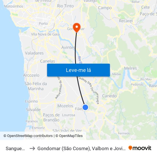 Sanguedo to Gondomar (São Cosme), Valbom e Jovim map