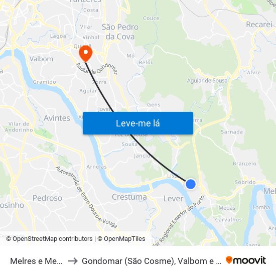 Melres e Medas to Gondomar (São Cosme), Valbom e Jovim map