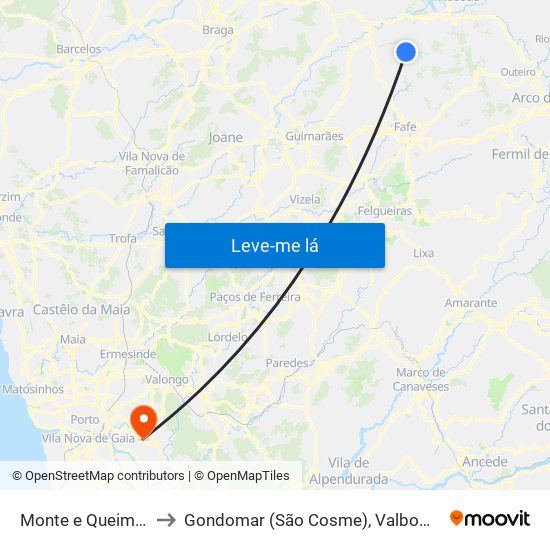 Monte e Queimadela to Gondomar (São Cosme), Valbom e Jovim map