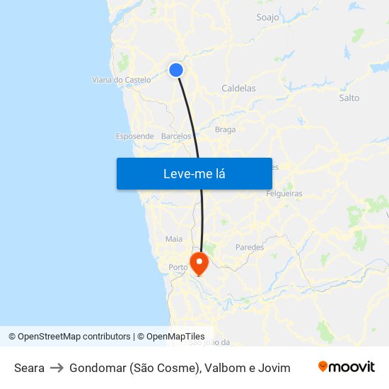 Seara to Gondomar (São Cosme), Valbom e Jovim map
