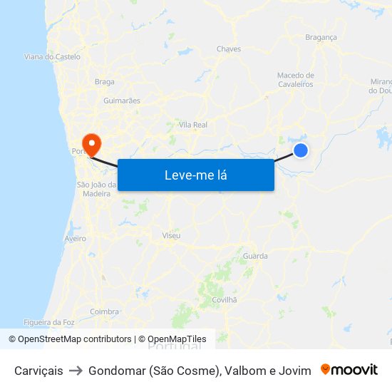 Carviçais to Gondomar (São Cosme), Valbom e Jovim map
