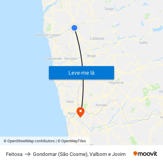 Feitosa to Gondomar (São Cosme), Valbom e Jovim map