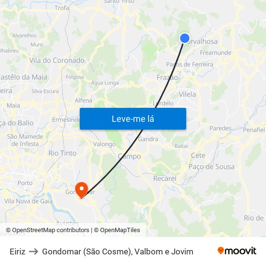 Eiriz to Gondomar (São Cosme), Valbom e Jovim map