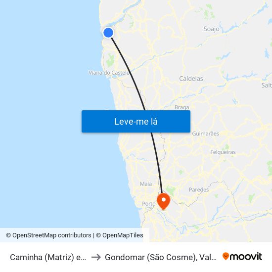 Caminha (Matriz) e Vilarelho to Gondomar (São Cosme), Valbom e Jovim map