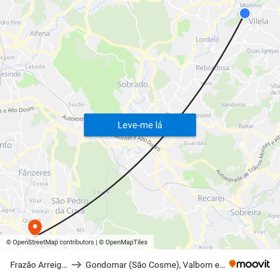 Frazão Arreigada to Gondomar (São Cosme), Valbom e Jovim map
