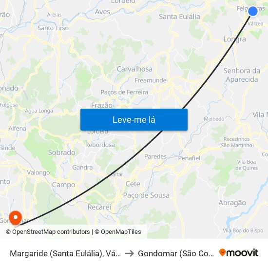 Margaride (Santa Eulália), Várzea, Lagares, Varziela e Moure to Gondomar (São Cosme), Valbom e Jovim map