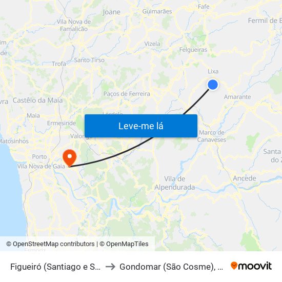 Figueiró (Santiago e Santa Cristina) to Gondomar (São Cosme), Valbom e Jovim map