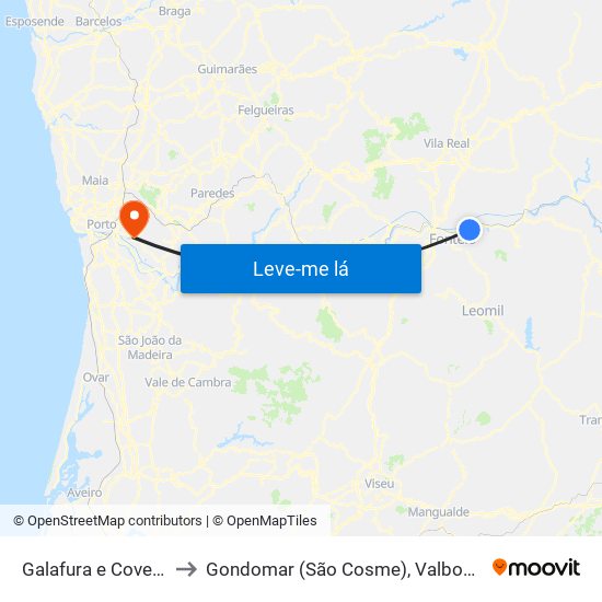 Galafura e Covelinhas to Gondomar (São Cosme), Valbom e Jovim map