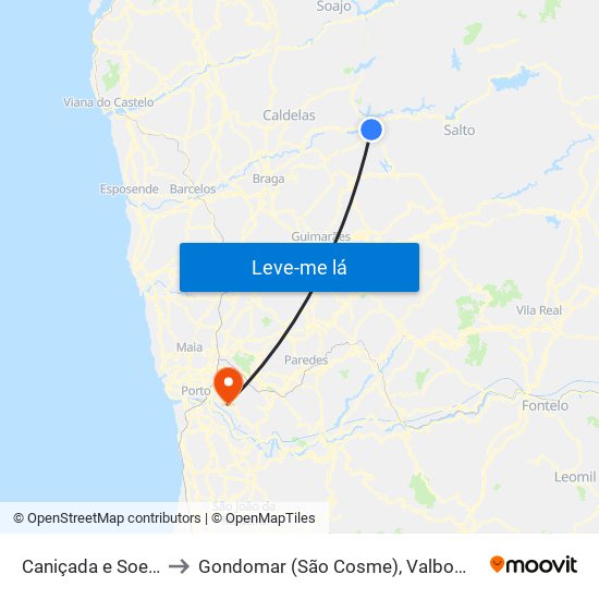 Caniçada e Soengas to Gondomar (São Cosme), Valbom e Jovim map