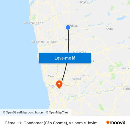 Gême to Gondomar (São Cosme), Valbom e Jovim map