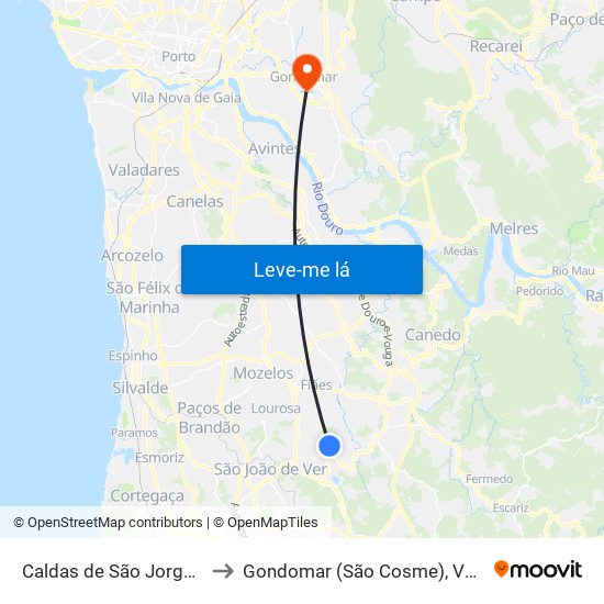 Caldas de São Jorge e Pigeiros to Gondomar (São Cosme), Valbom e Jovim map