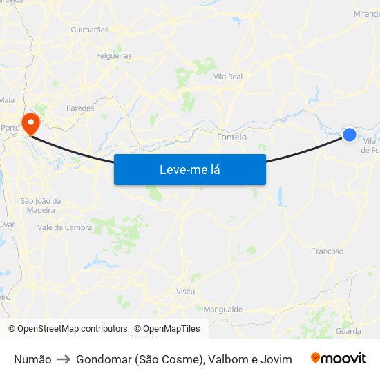 Numão to Gondomar (São Cosme), Valbom e Jovim map