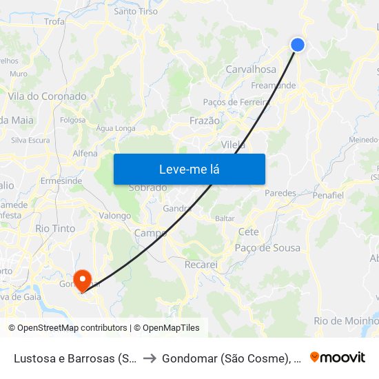 Lustosa e Barrosas (Santo Estêvão) to Gondomar (São Cosme), Valbom e Jovim map