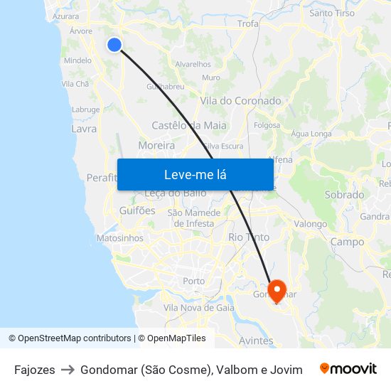 Fajozes to Gondomar (São Cosme), Valbom e Jovim map