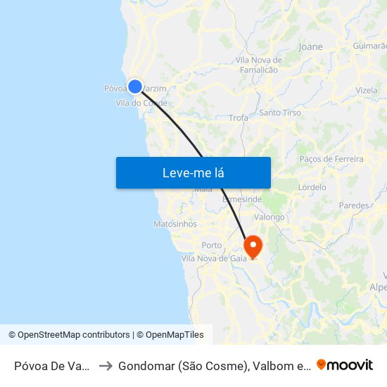 Póvoa De Varzim to Gondomar (São Cosme), Valbom e Jovim map