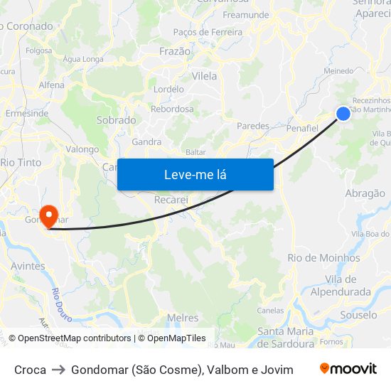 Croca to Gondomar (São Cosme), Valbom e Jovim map