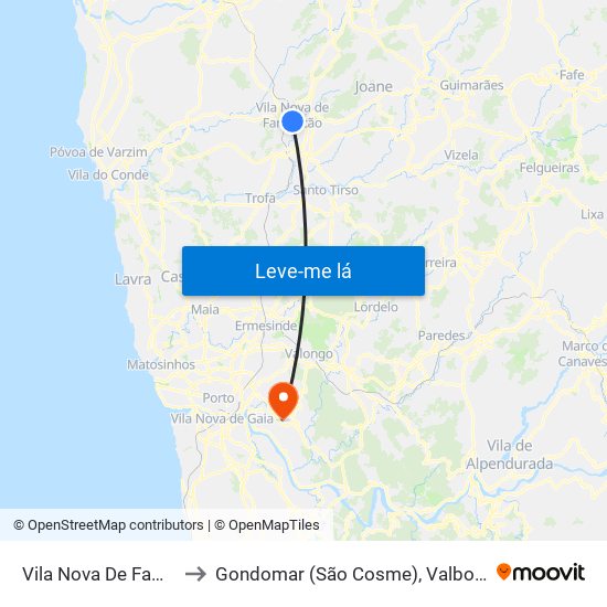 Vila Nova De Famalicão to Gondomar (São Cosme), Valbom e Jovim map