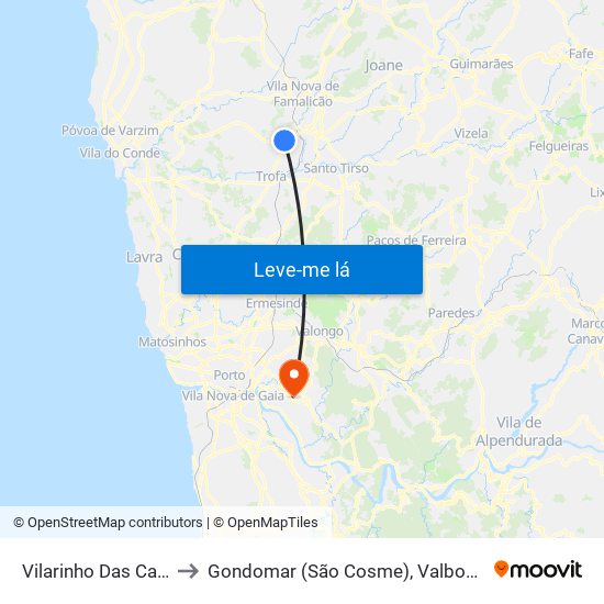 Vilarinho Das Cambas to Gondomar (São Cosme), Valbom e Jovim map