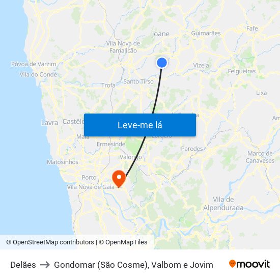 Delães to Gondomar (São Cosme), Valbom e Jovim map