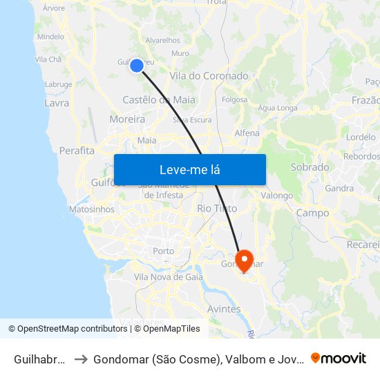 Guilhabreu to Gondomar (São Cosme), Valbom e Jovim map
