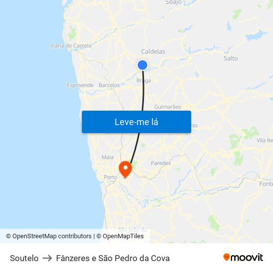 Soutelo to Fânzeres e São Pedro da Cova map