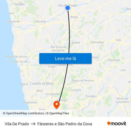 Vila De Prado to Fânzeres e São Pedro da Cova map