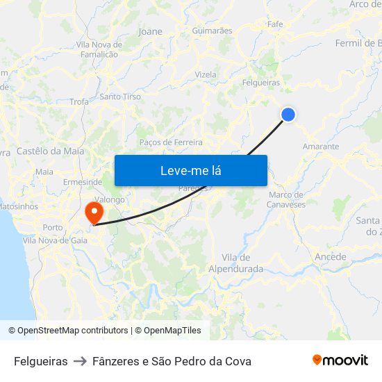 Felgueiras to Fânzeres e São Pedro da Cova map