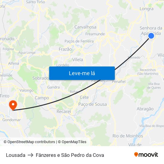 Lousada to Fânzeres e São Pedro da Cova map