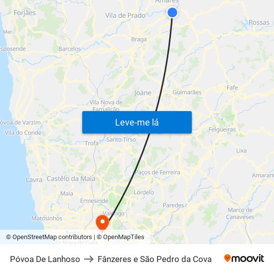 Póvoa De Lanhoso to Fânzeres e São Pedro da Cova map