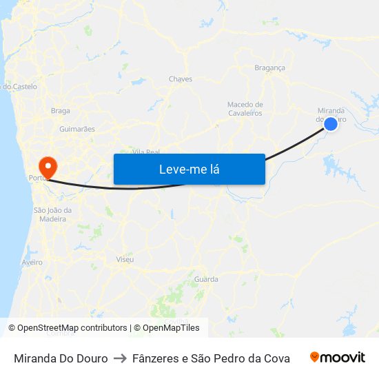 Miranda Do Douro to Fânzeres e São Pedro da Cova map