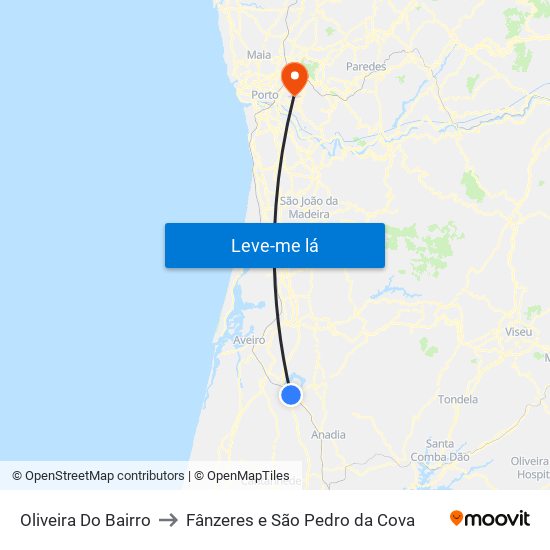 Oliveira Do Bairro to Fânzeres e São Pedro da Cova map