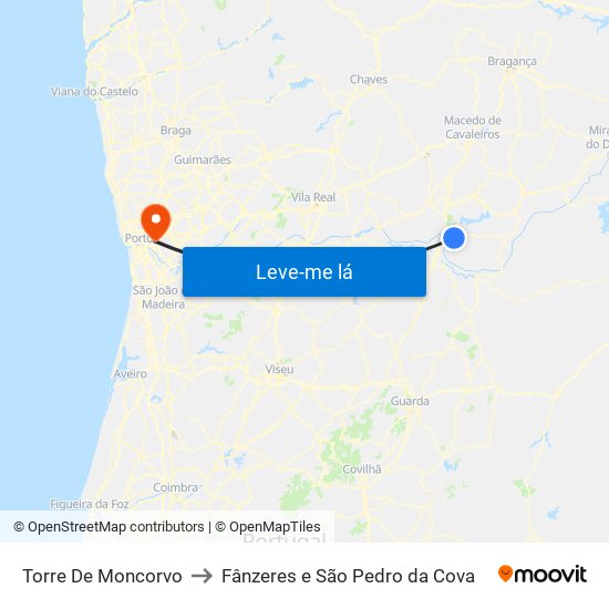 Torre De Moncorvo to Fânzeres e São Pedro da Cova map