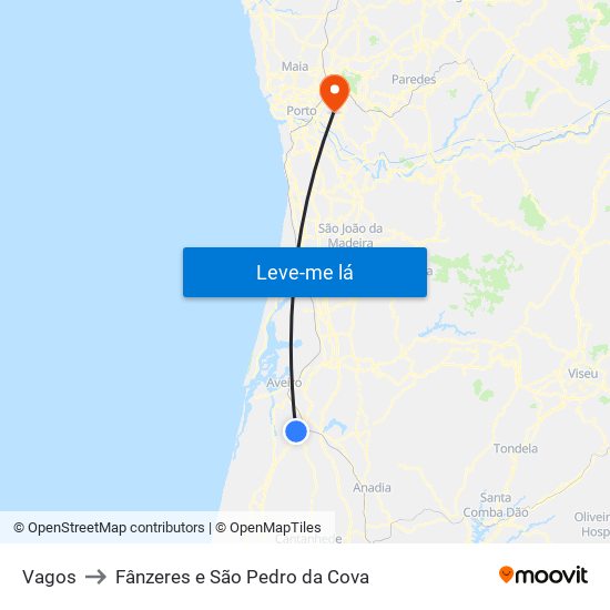 Vagos to Fânzeres e São Pedro da Cova map