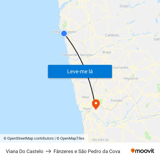 Viana Do Castelo to Fânzeres e São Pedro da Cova map