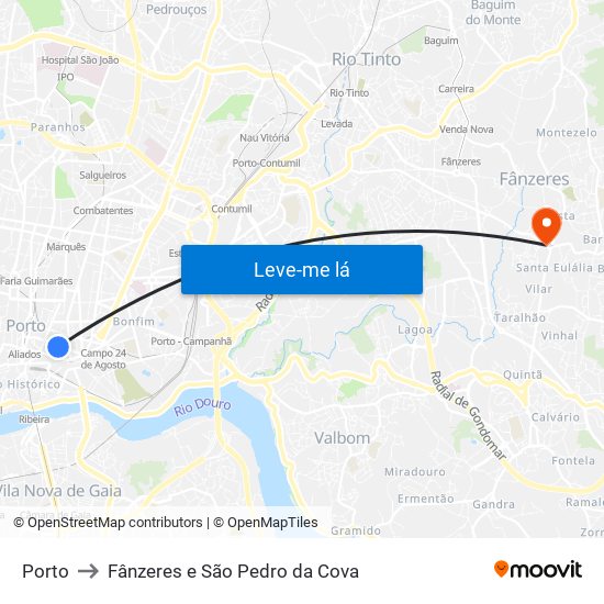 Porto to Fânzeres e São Pedro da Cova map