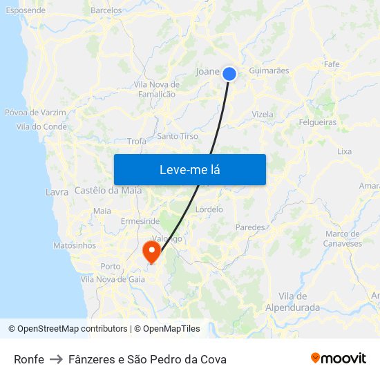 Ronfe to Fânzeres e São Pedro da Cova map