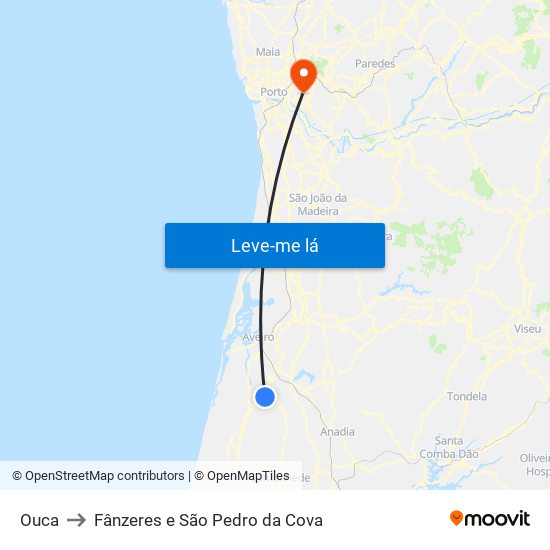 Ouca to Fânzeres e São Pedro da Cova map