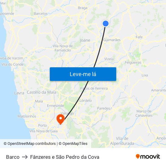 Barco to Fânzeres e São Pedro da Cova map