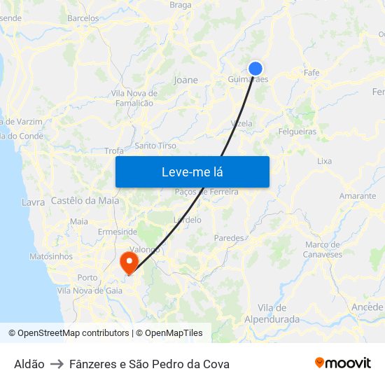 Aldão to Fânzeres e São Pedro da Cova map