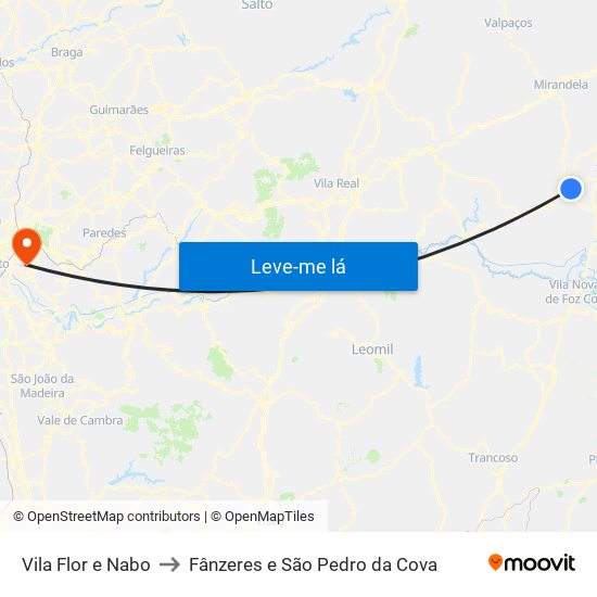 Vila Flor e Nabo to Fânzeres e São Pedro da Cova map