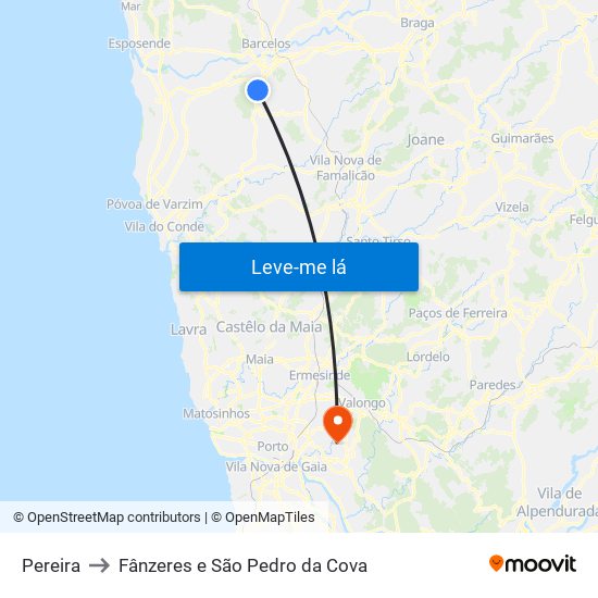 Pereira to Fânzeres e São Pedro da Cova map