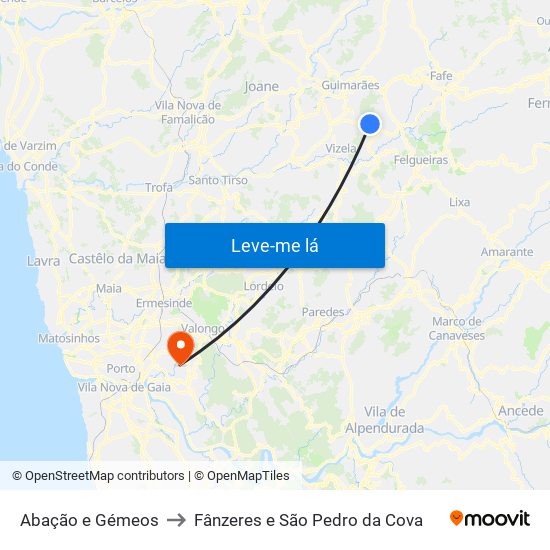 Abação e Gémeos to Fânzeres e São Pedro da Cova map