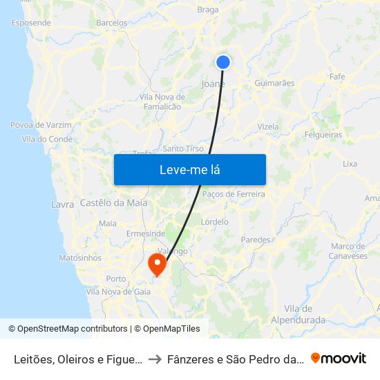 Leitões, Oleiros e Figueiredo to Fânzeres e São Pedro da Cova map